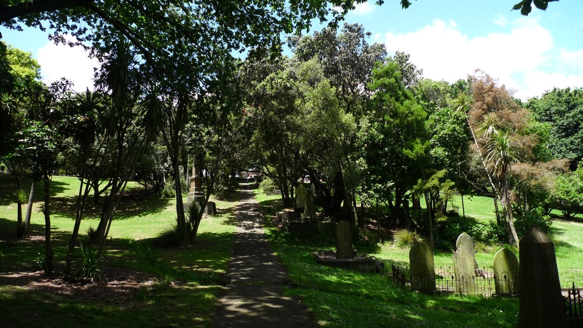 a cemetary surrounded by trees in the daytime