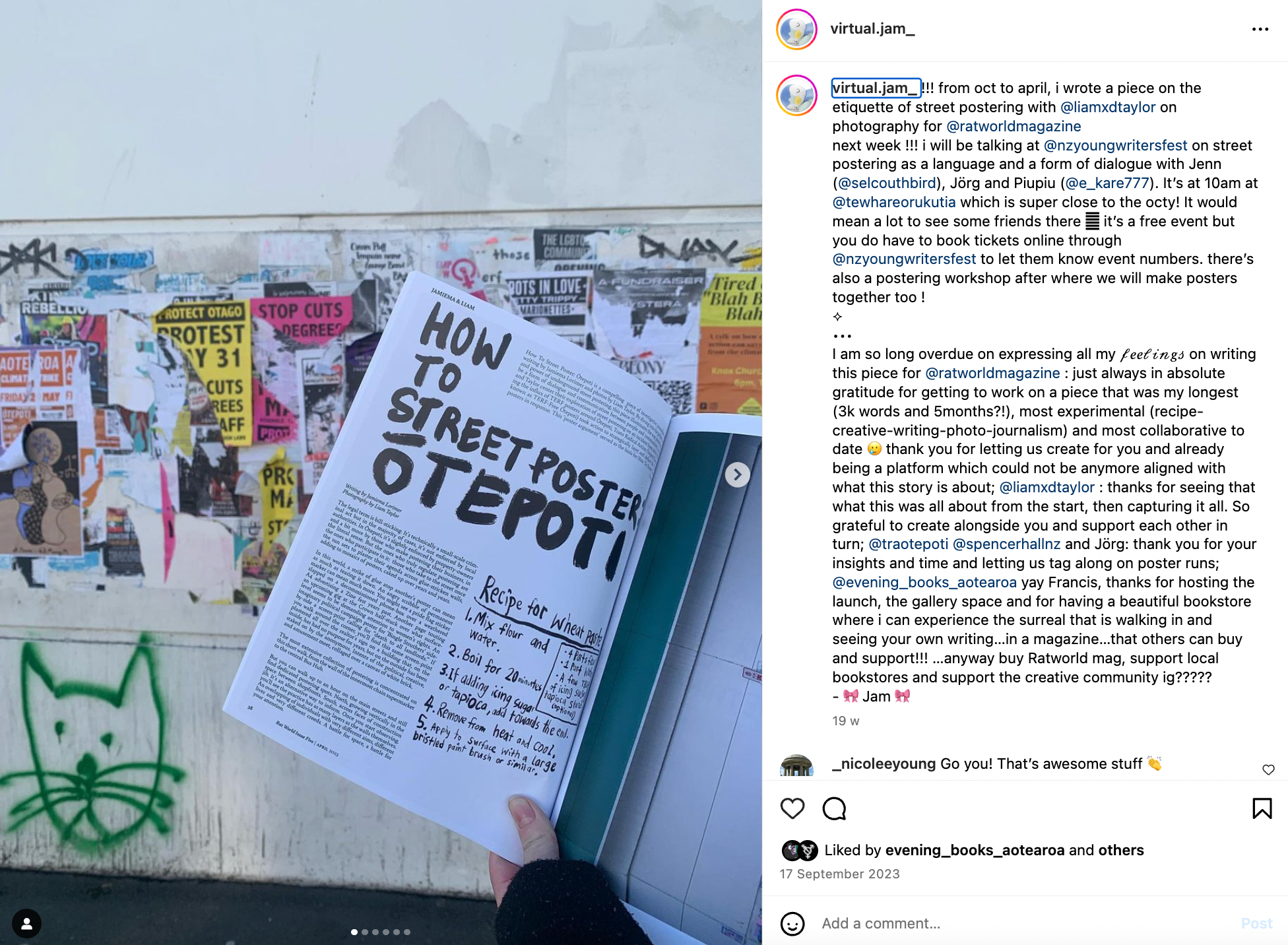 Screenshot of an Instagram post with a photo of someone holding up an issue of the magazine.