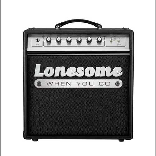 A guitar amp with the text 'Lonesome when you go' etched into it.