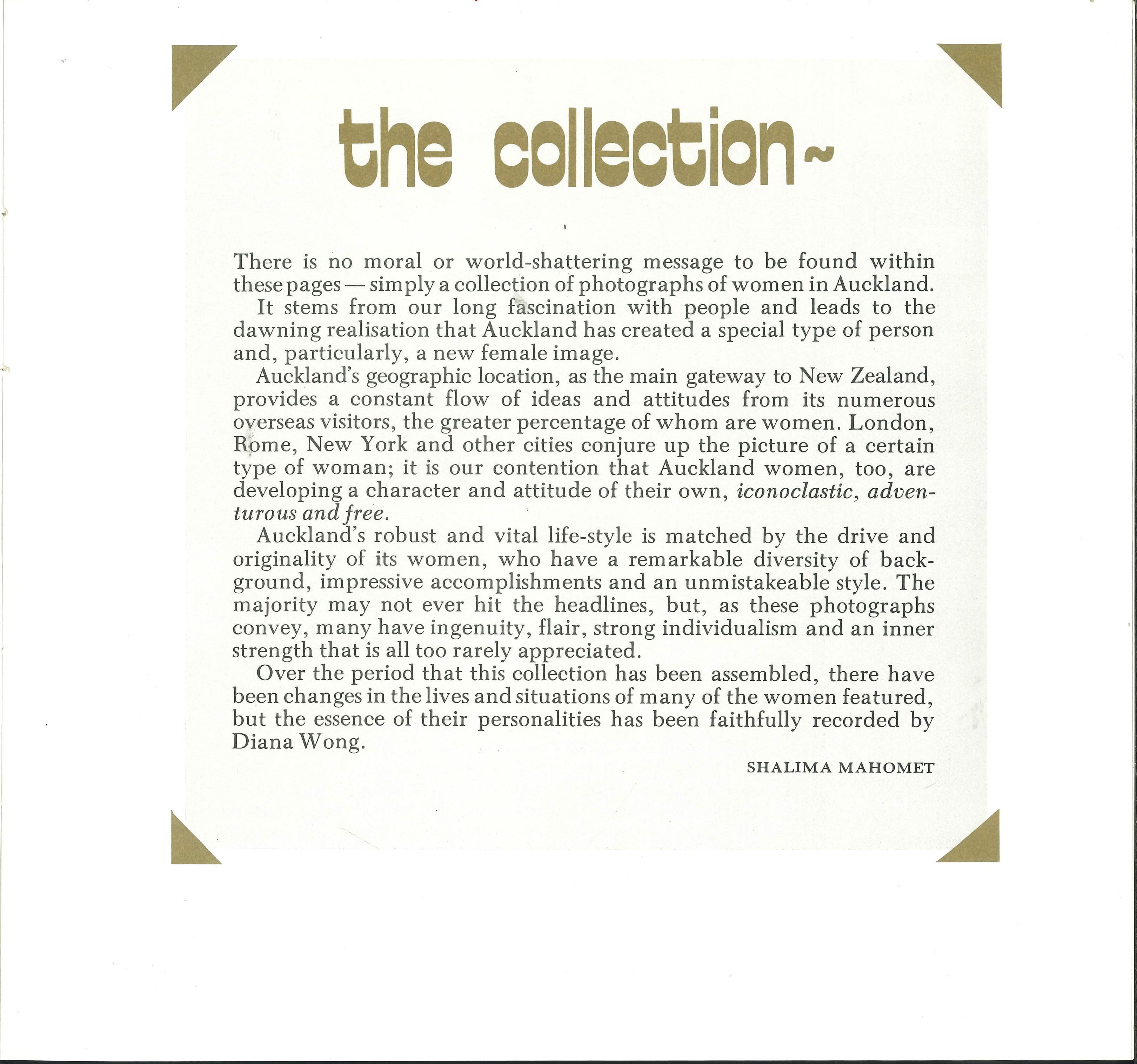 A blurb titled 'the collection' introducing a photo book