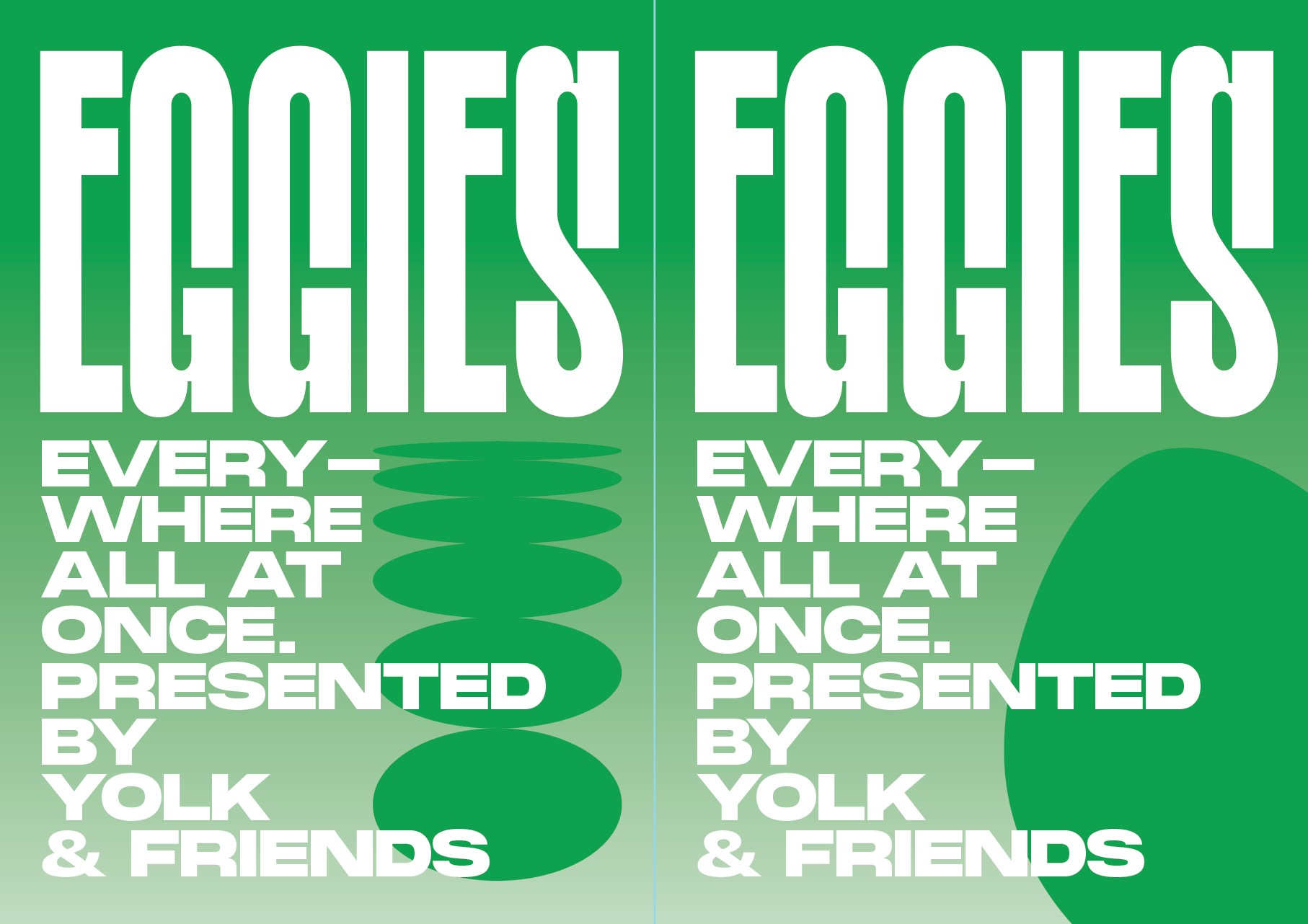 Bold white text on top of bright green background with abstract egg-like shapes in the background. 