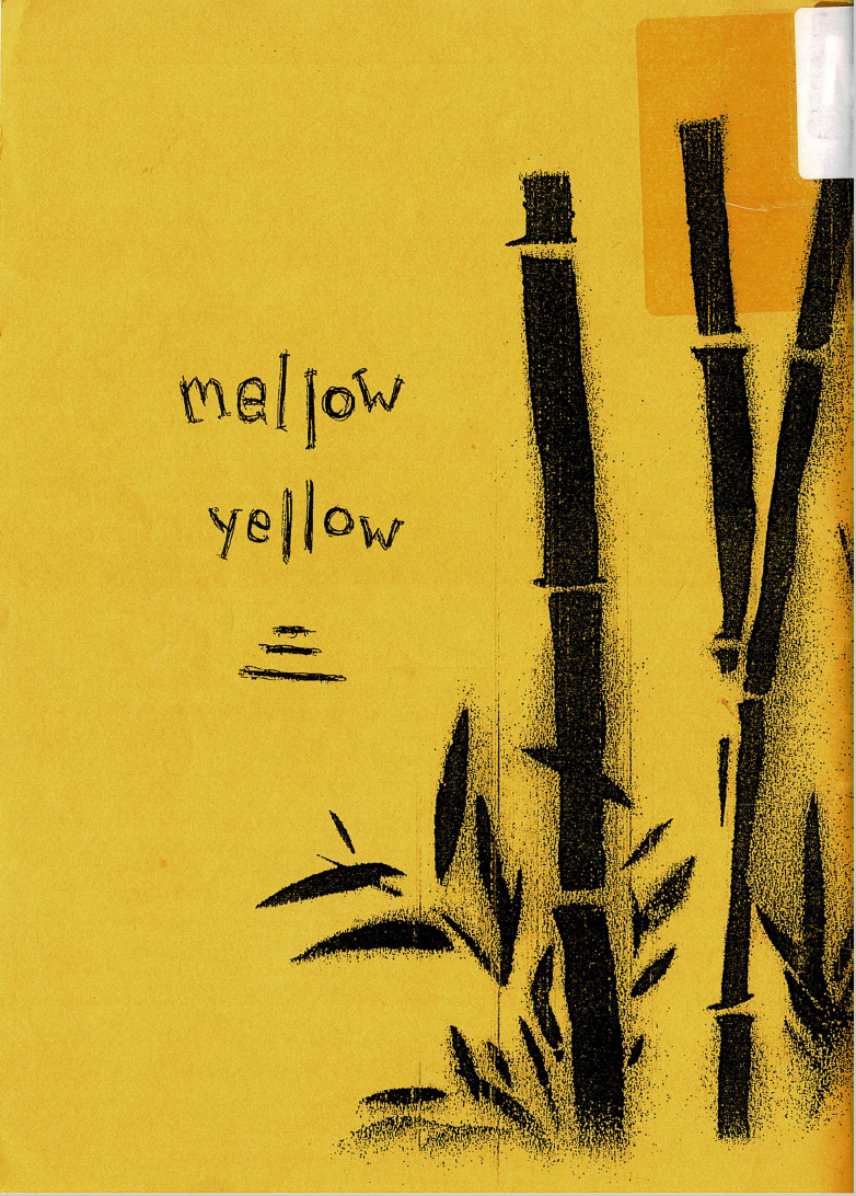 A yellow cover with a black bamboo illustration on the right side and hand written text in the centre that says "Mellow Yellow" and the Chinese character for the number 3.