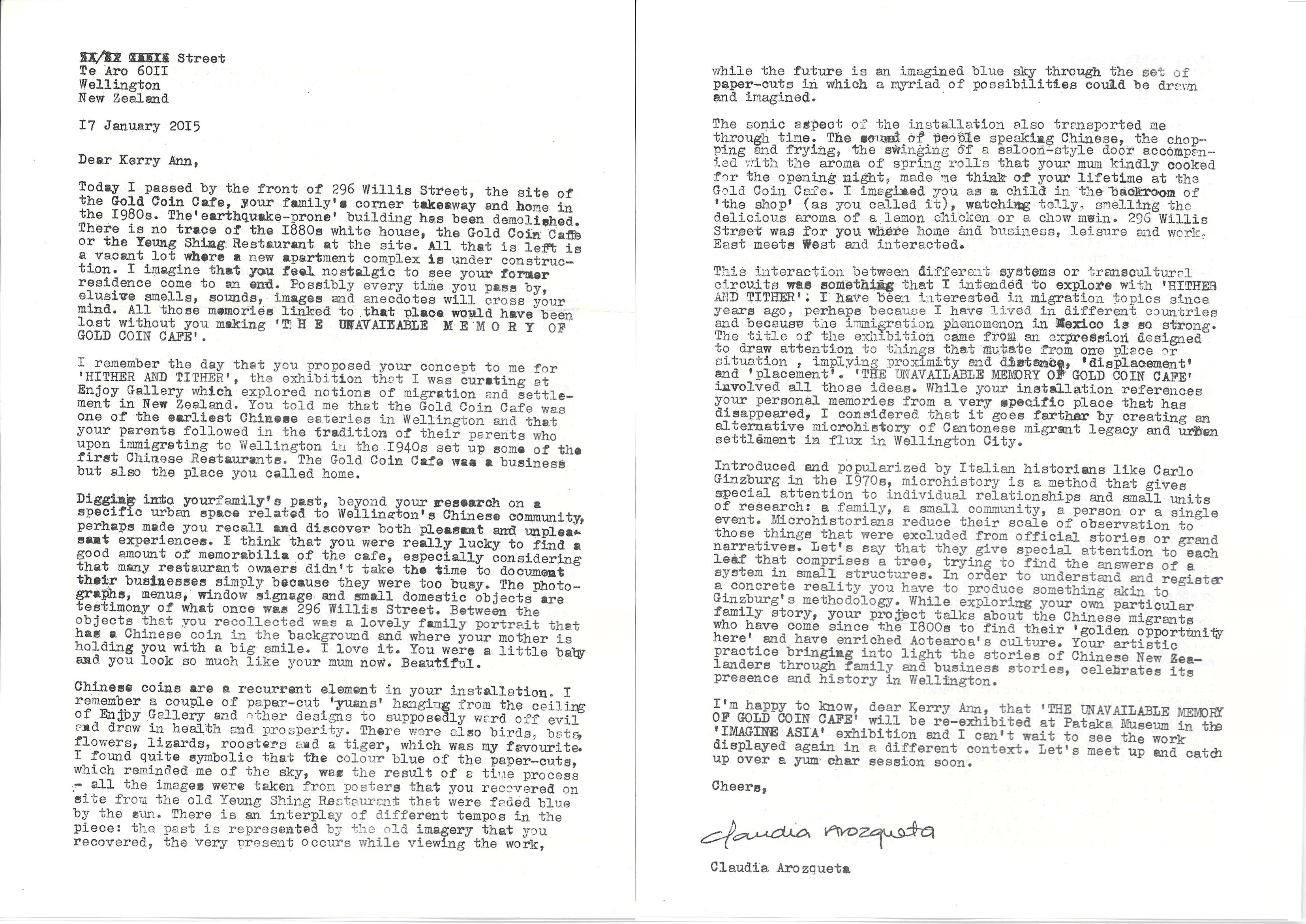 Two-page typewritten letter