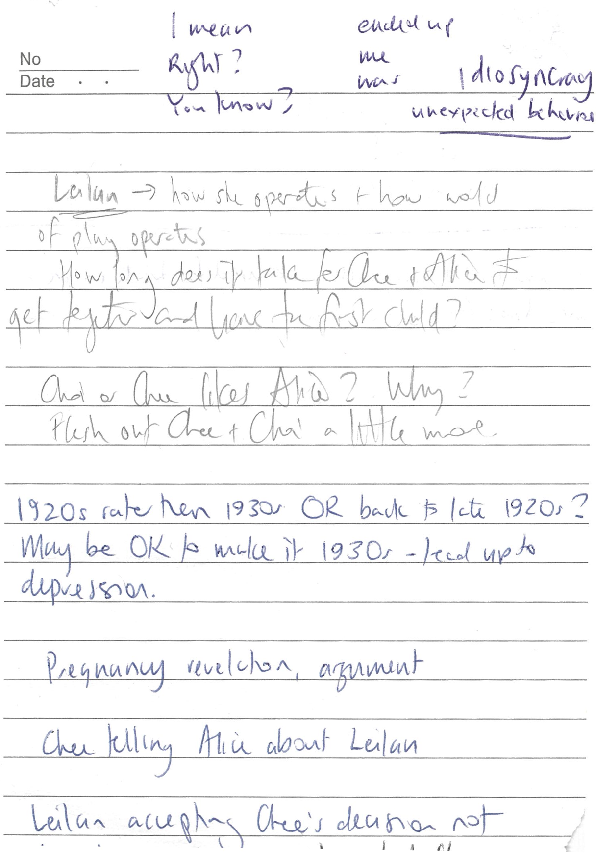 Page of handwritten notes