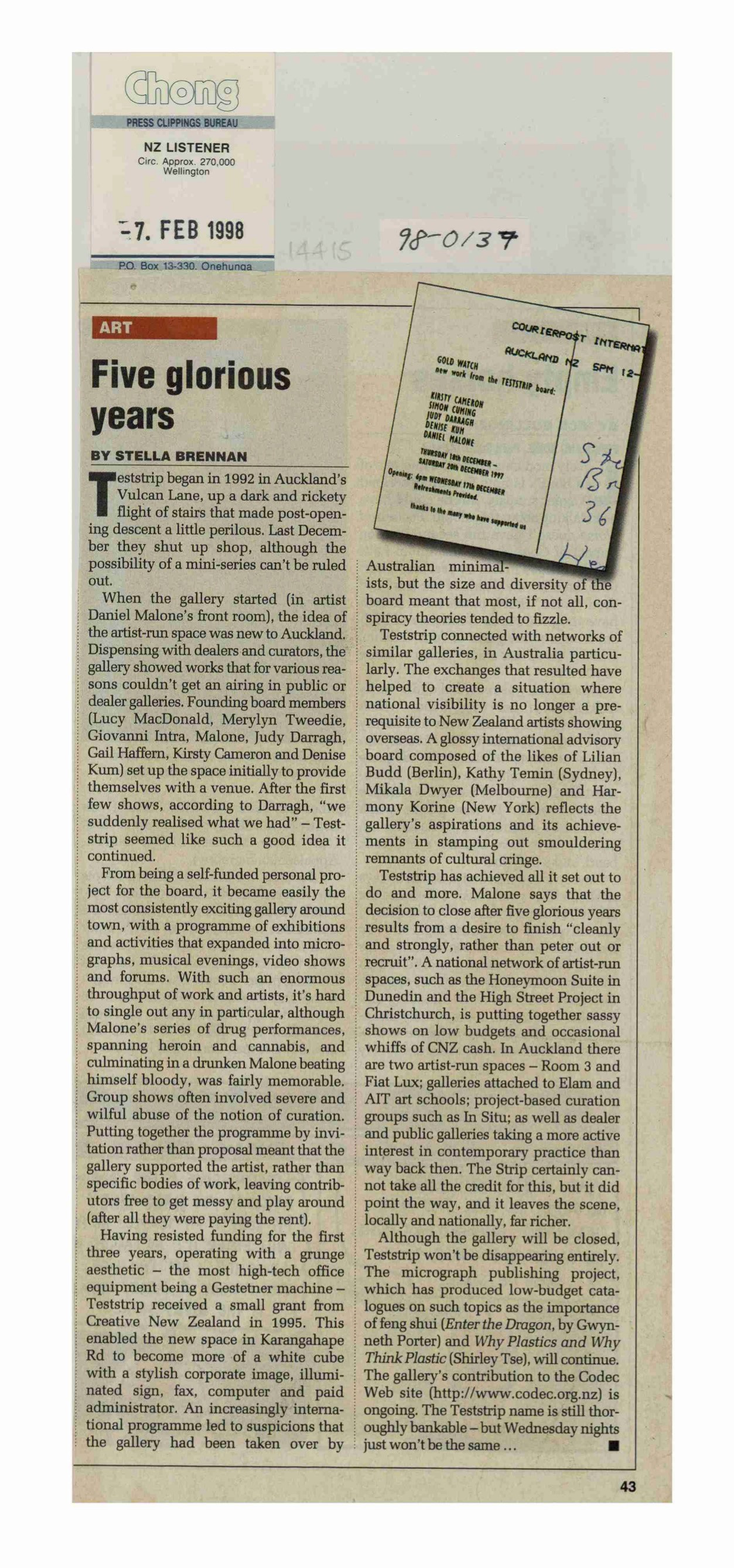 Clipping of magazine article. 