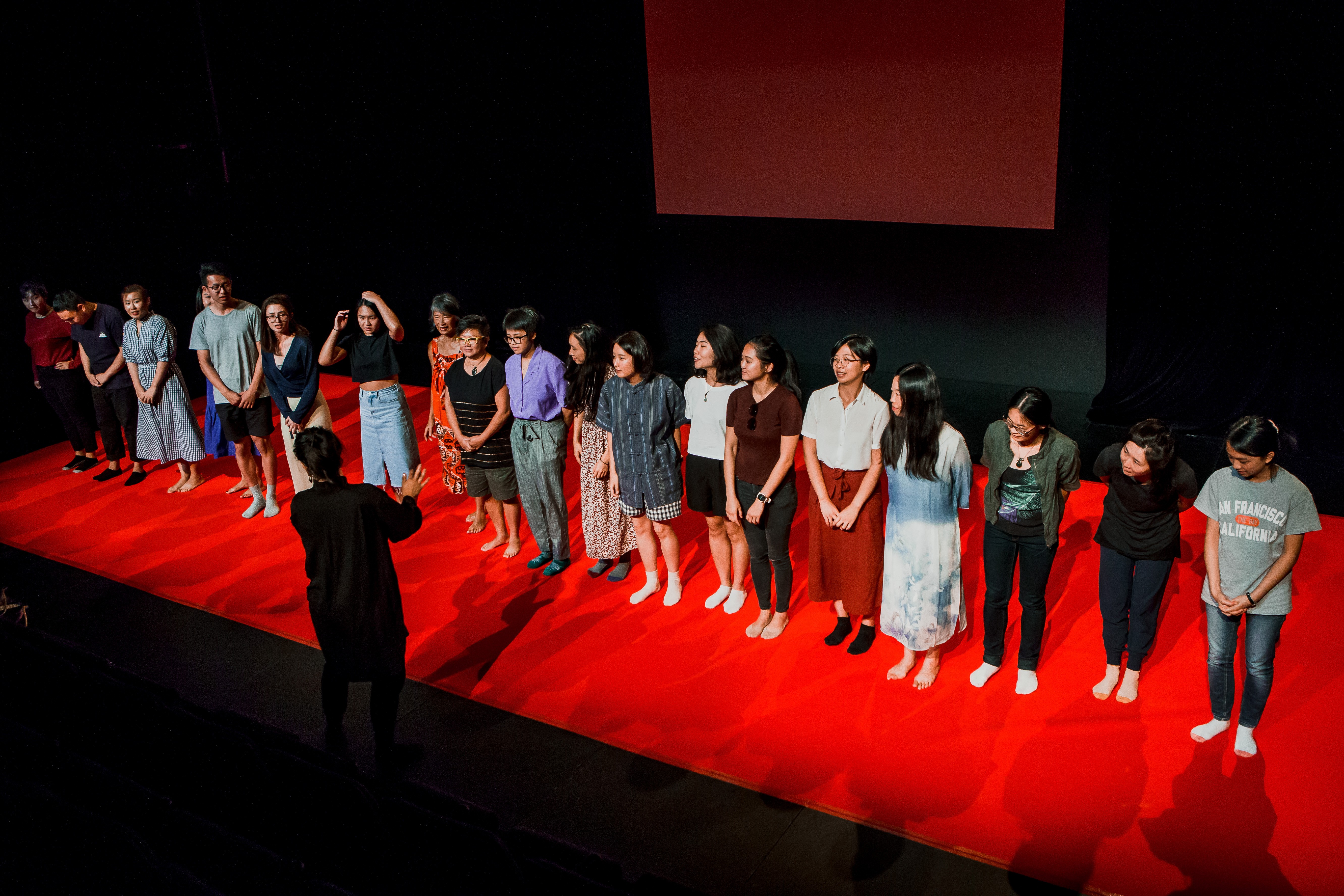 A group of Chinese people standing in a row on a red carpet