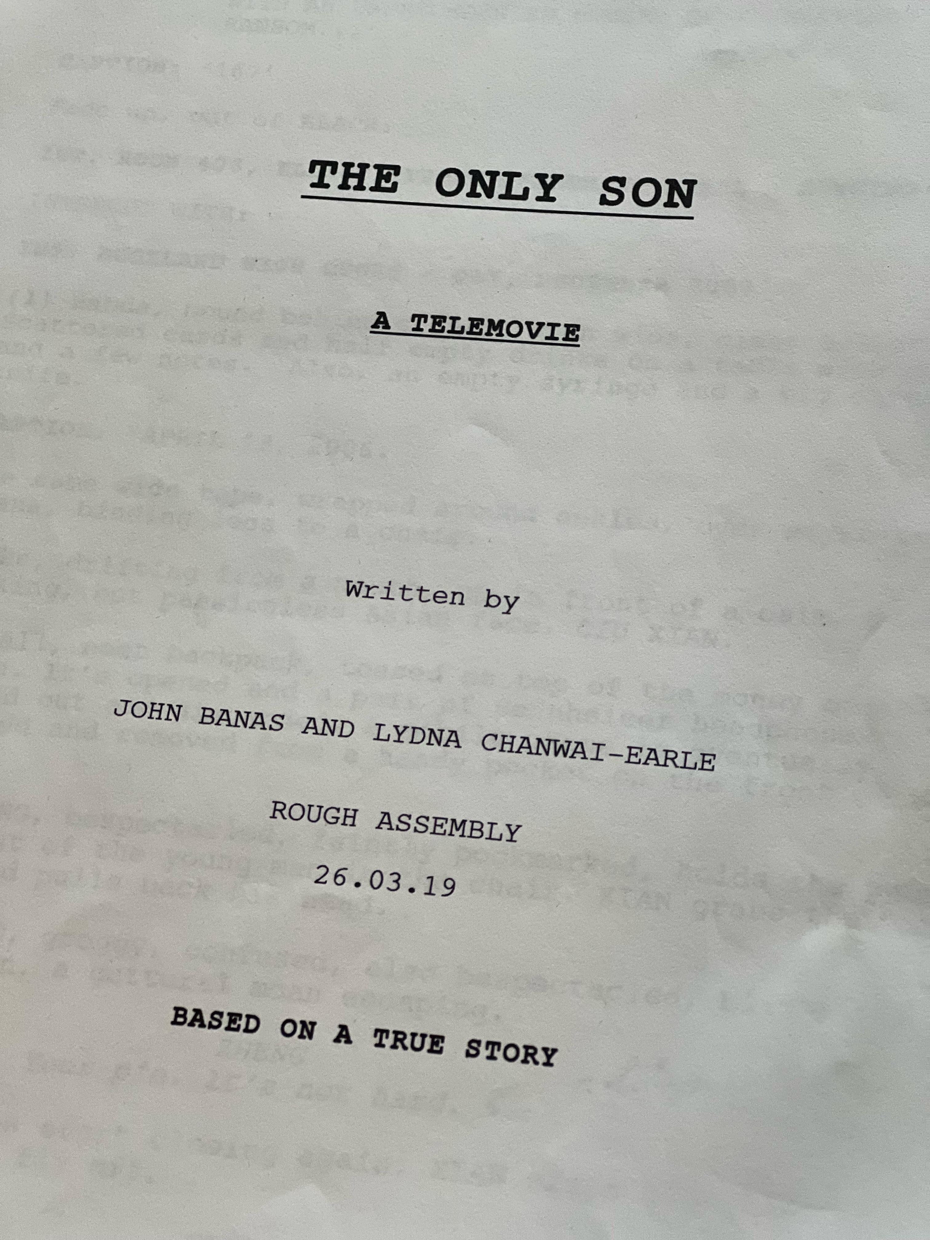 The title page of a screenplay for the telefeature "The Only Son", credited to John Banas and Lynda Chanwai-Earle.