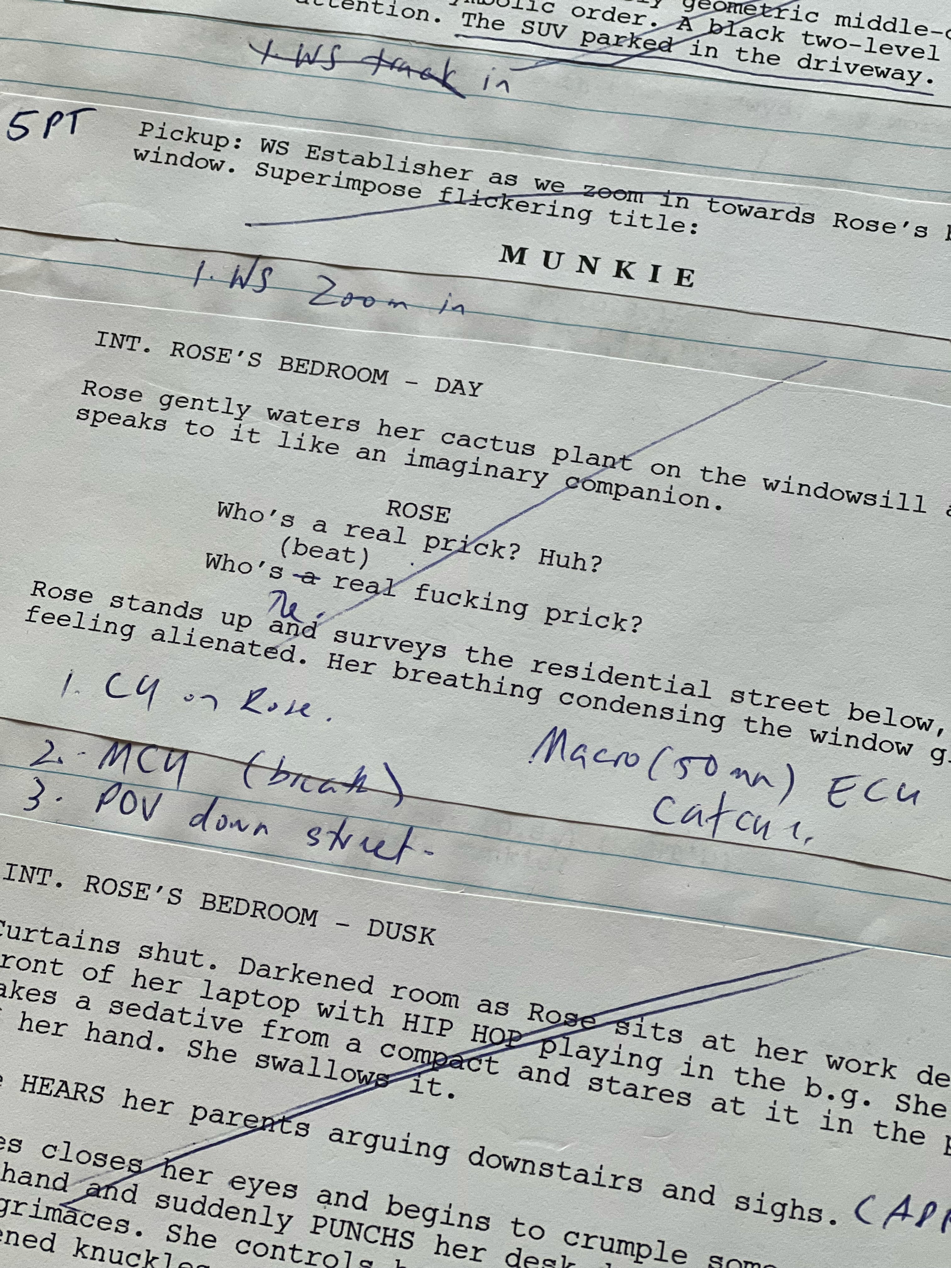 A page from screenplay rom the screenplay for "Munkie", credited to Steven Chow.