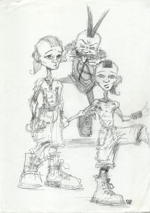 Pencil sketches of characters.