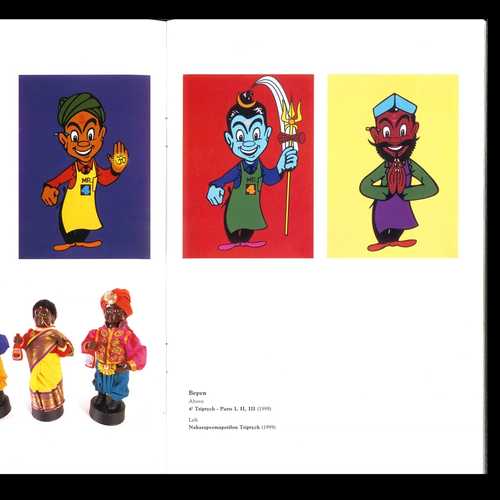 Four Square man artworks where he is wearing turbans, bindi and other South Asian garments and adornment.