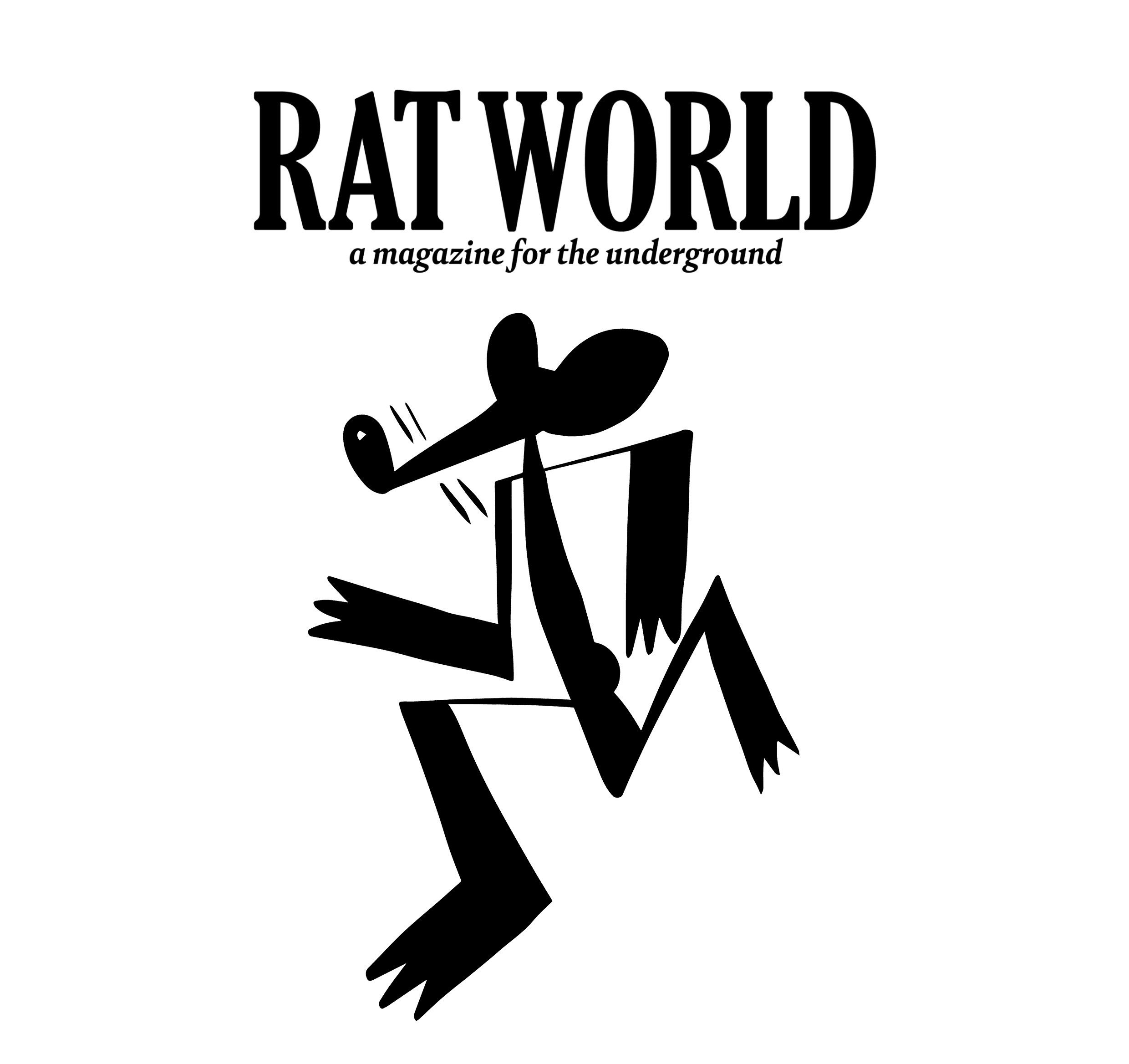 Black and white illustration of a dancing or running rat.