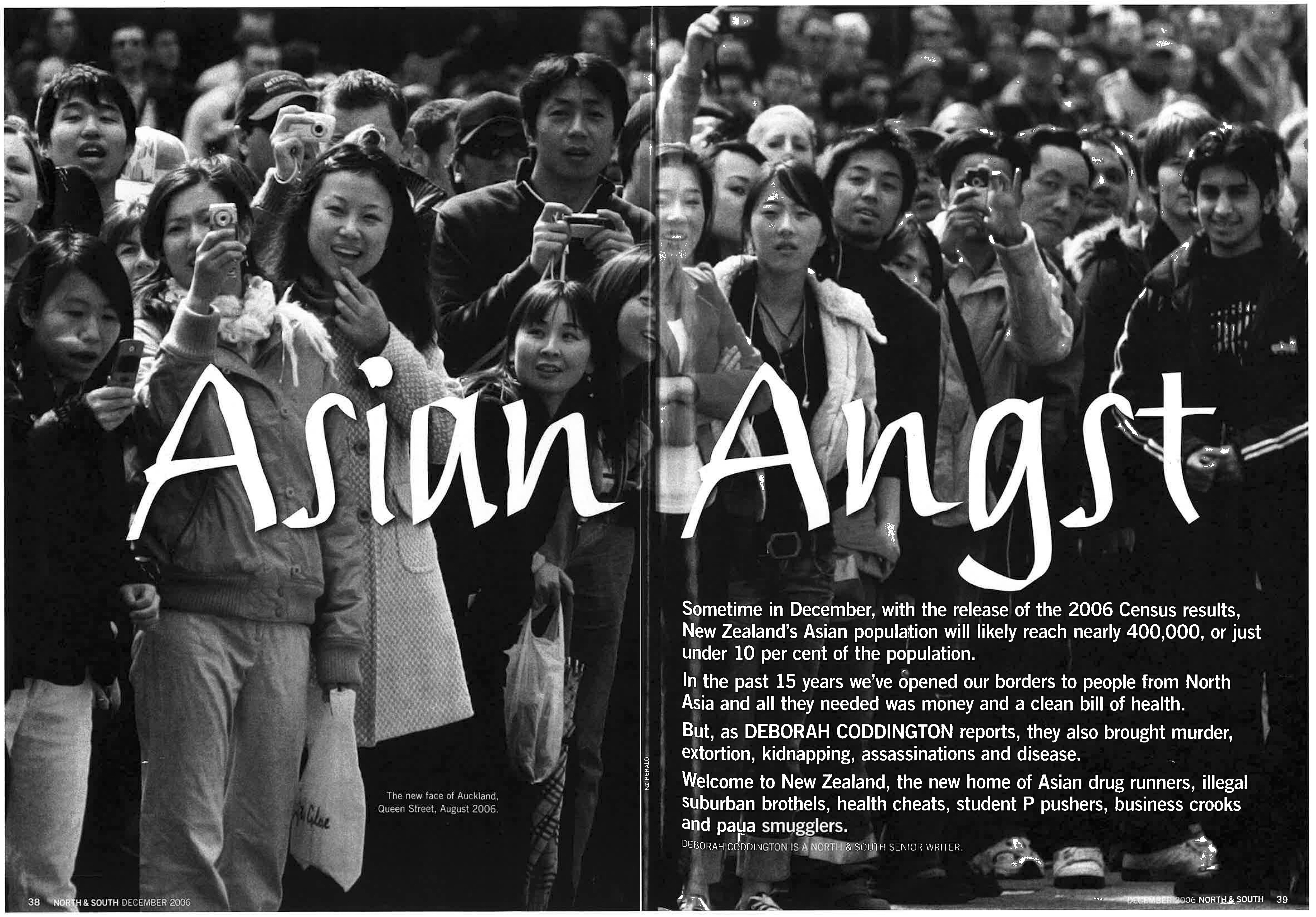 'Asian Angst' heading on a photo of a crowd of Asian people holding up cameras.