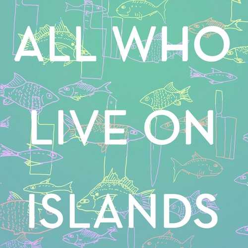An aqua background with outlines of fish in neon lime and pink, with the book's title splayed across the entire cover in plain font.