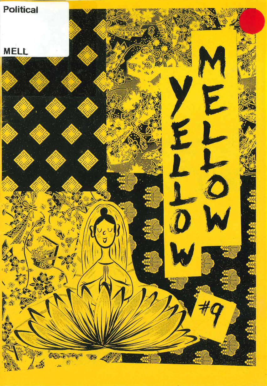 A black and yellow collage of Chinese motifs and patterns with hand written text that says "Mellow Yellow #9".