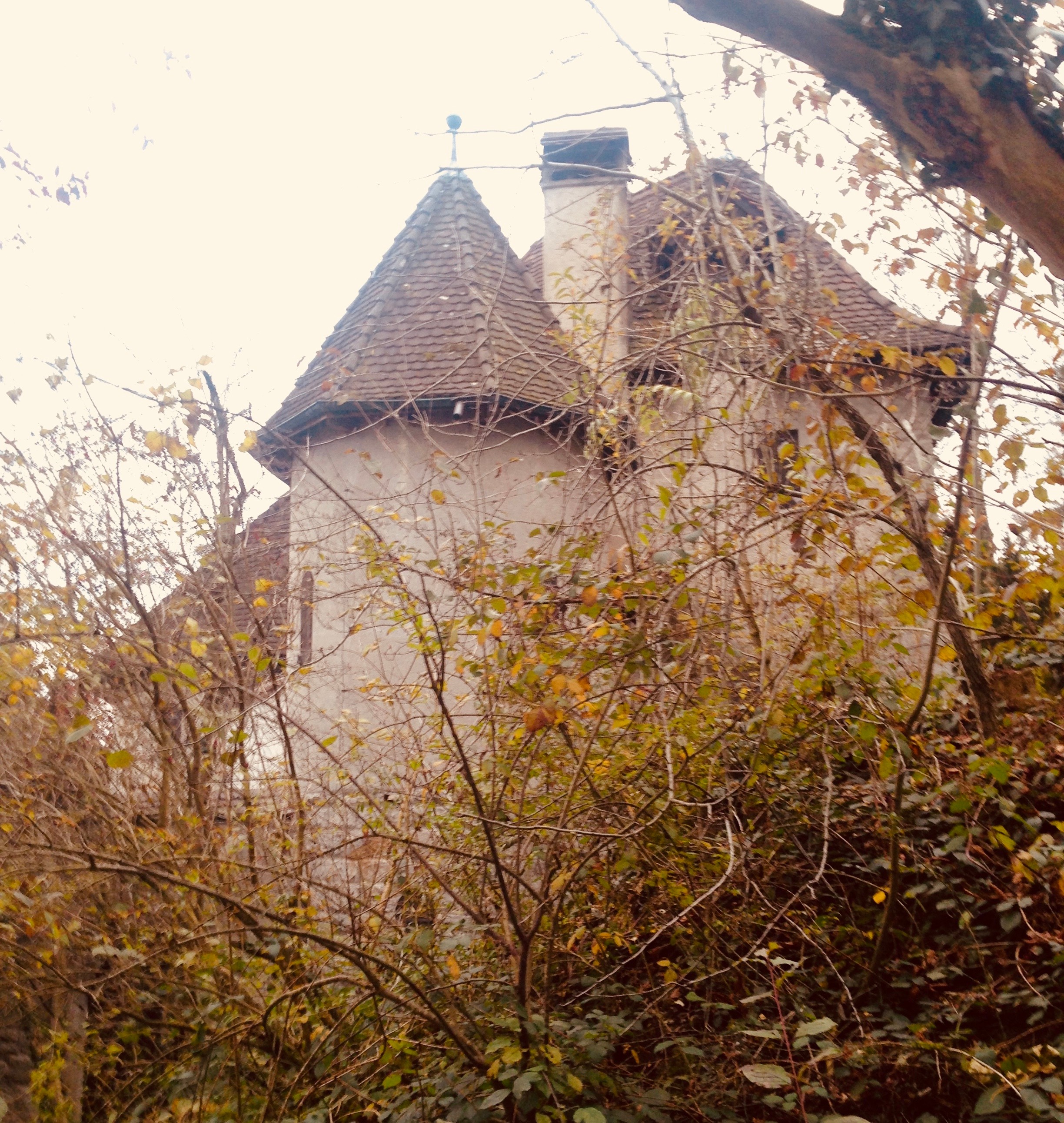 A house with a turret.