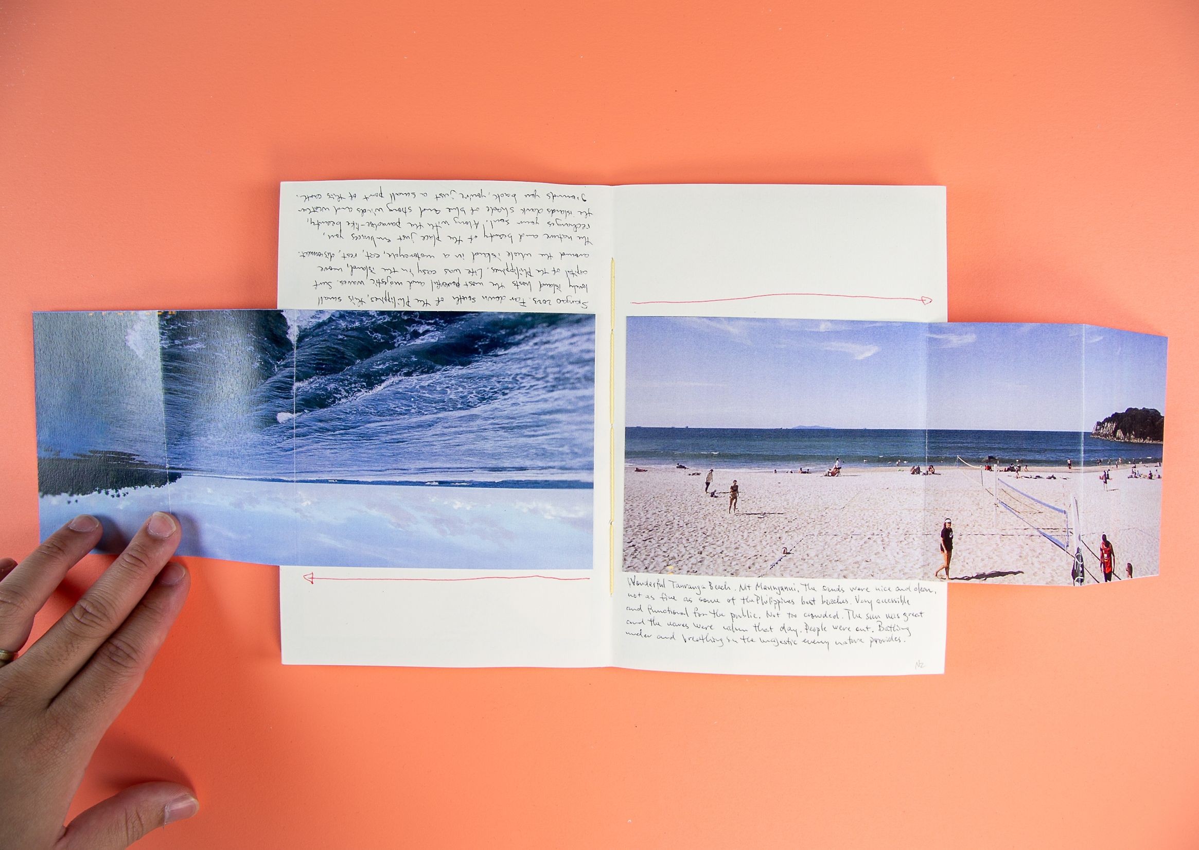 Pull-out images of beaches - one view is from the Philippines, the other from Aotearoa