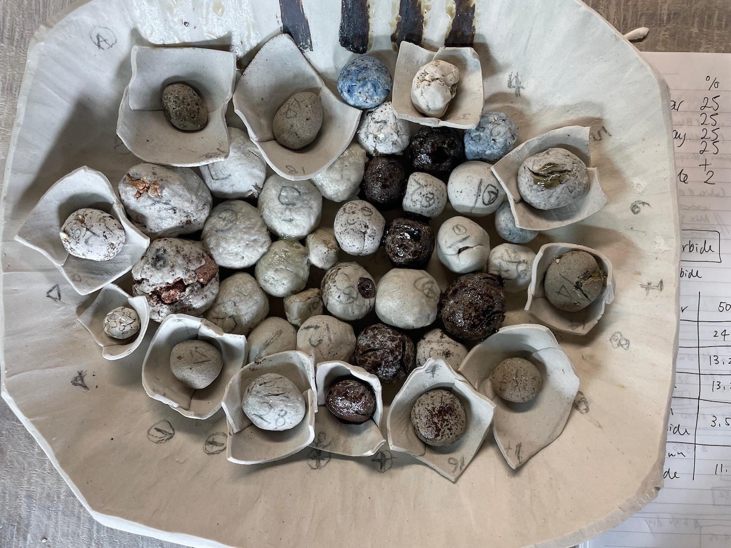 Small fired ceramic balls in a bowl.