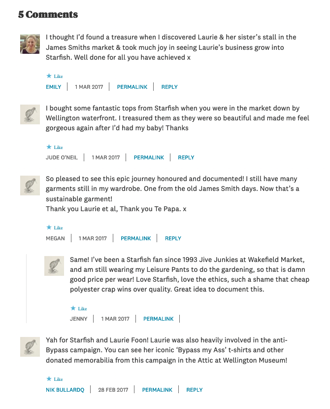 Screenshot of comments left on a blog.