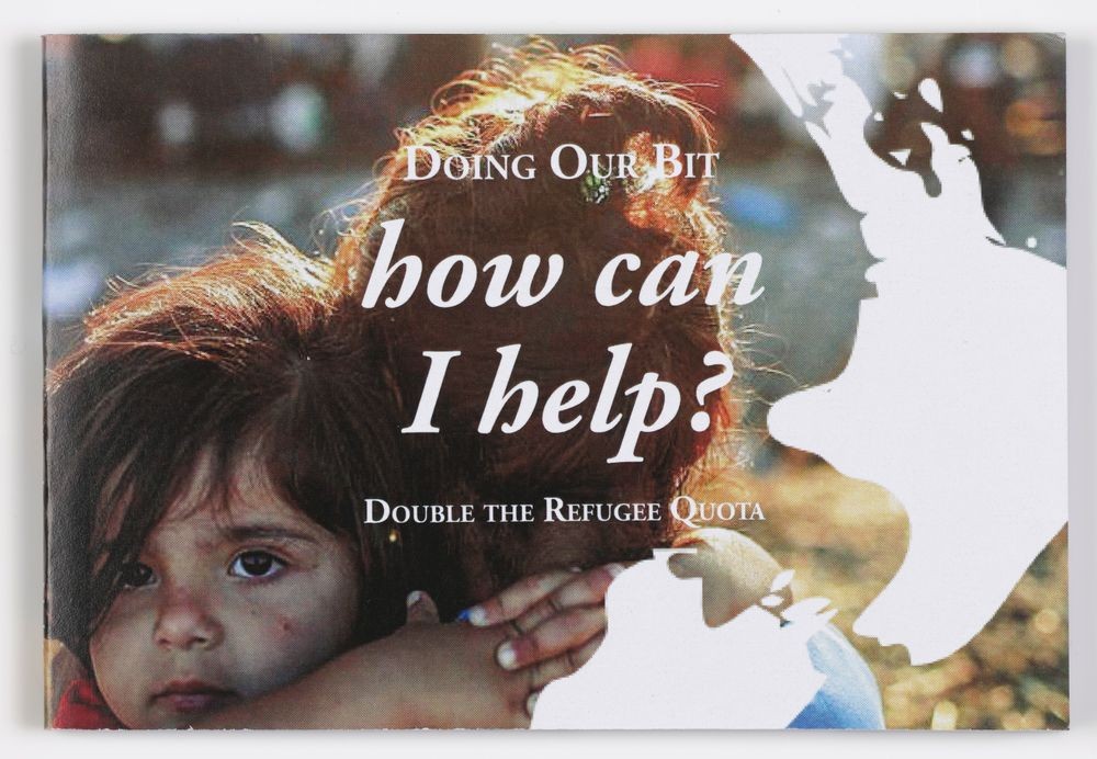 Landscape booklet with a colour photograph of mother and child on the front, overlaid with a white silhouette of New Zealand and the words "Doing our bit, how can I help?"