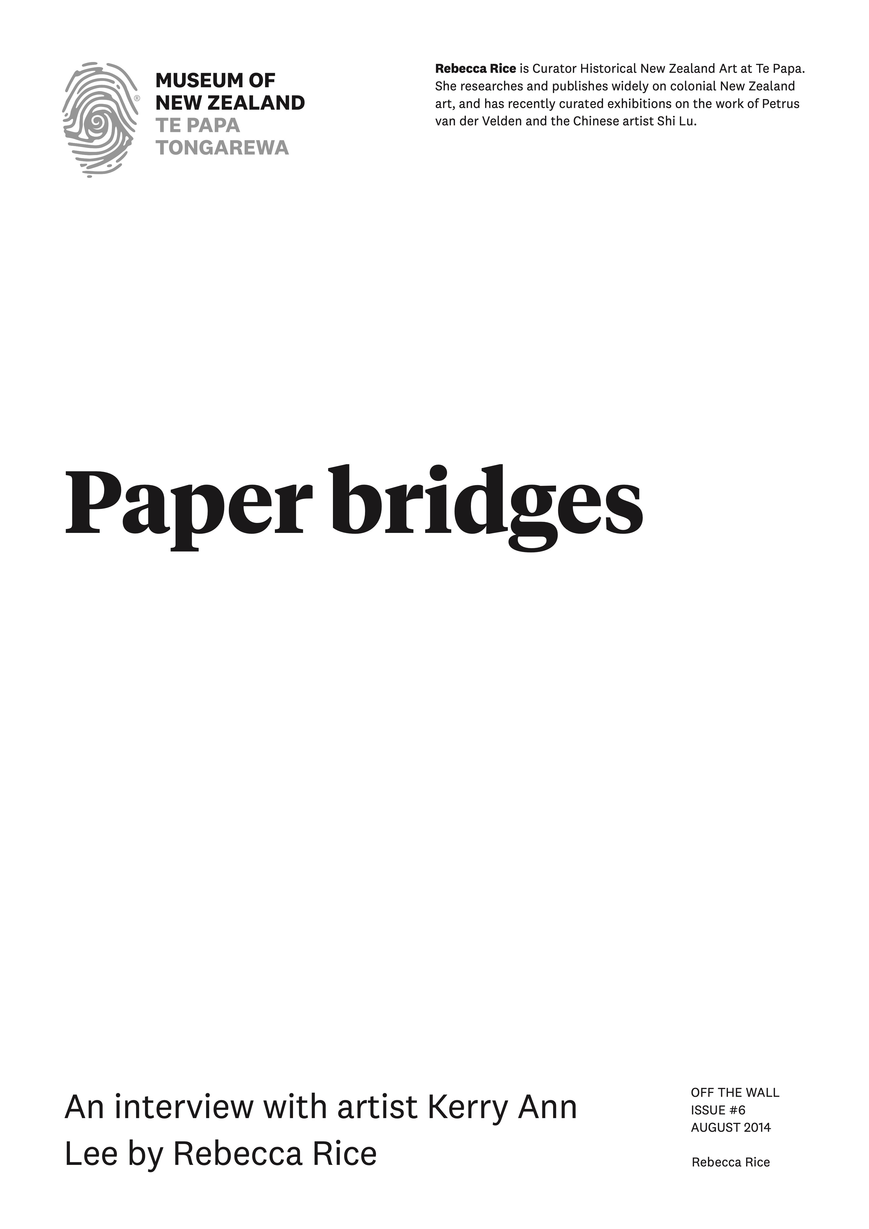 Cover page of 'Paper bridges' interview with Kerry Ann Lee