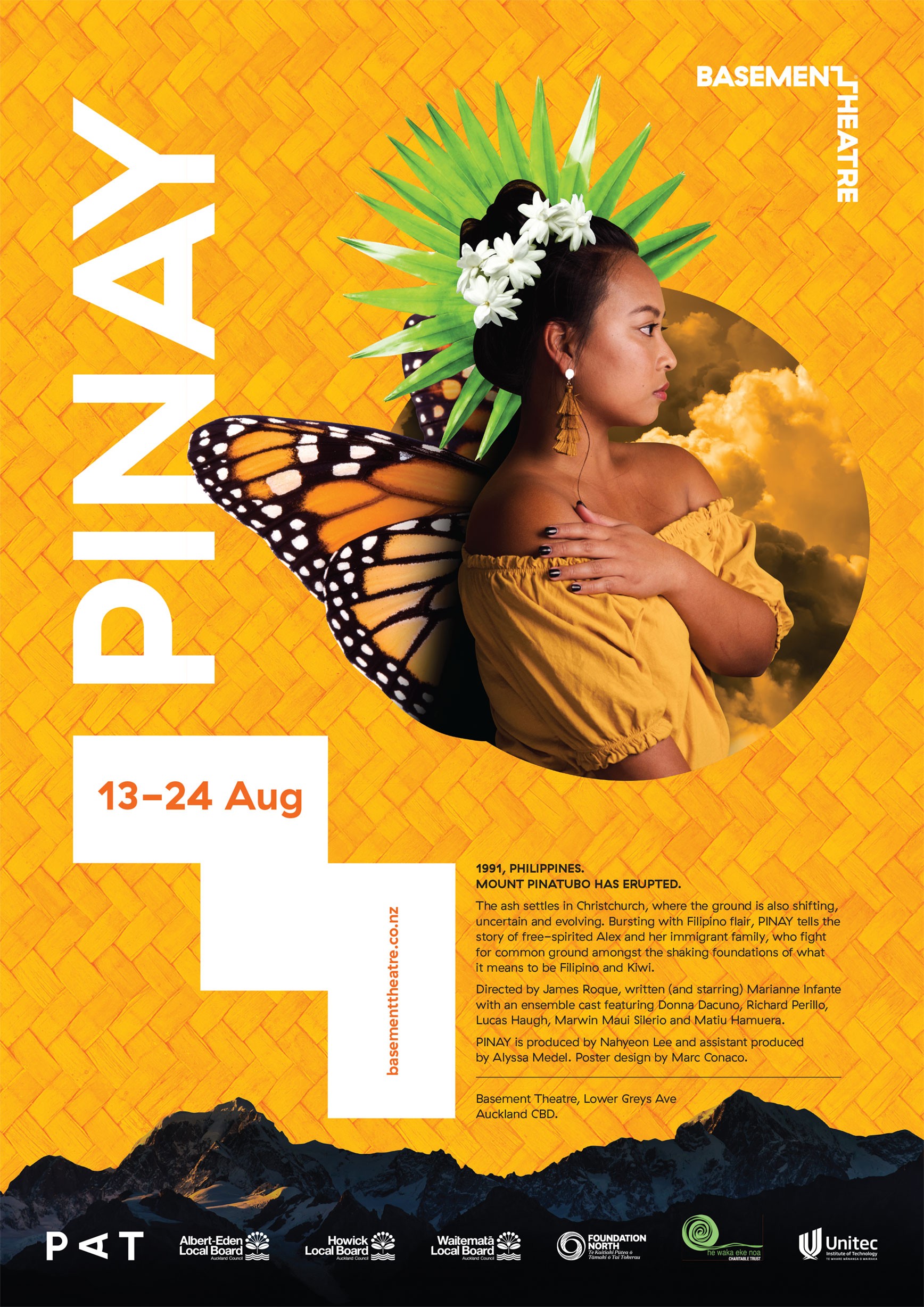 Poster design featuring a collage of a person set in front of a yellow mat with the words 'PINAY'