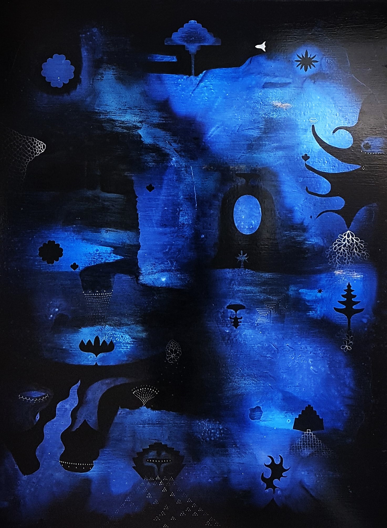 A blue and black painting