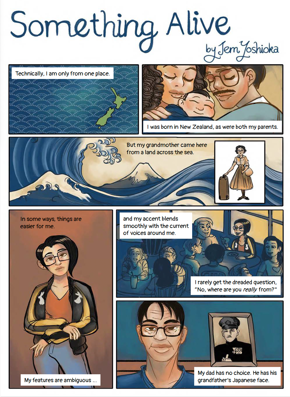 A comic page depicting immigration and questions of belonging.