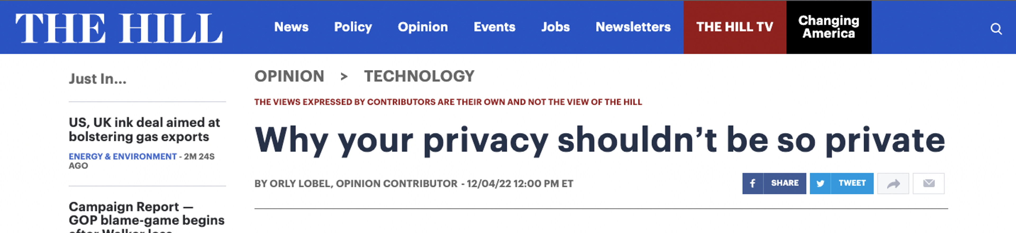 Article from the Hill on why your privacy should not be so private.