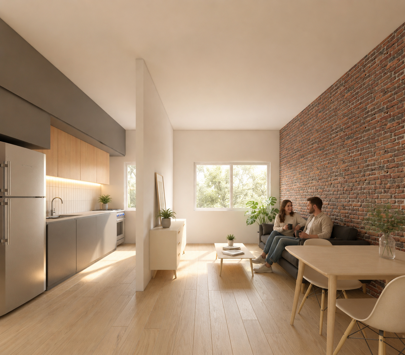 Diseño de estar y cocina. 