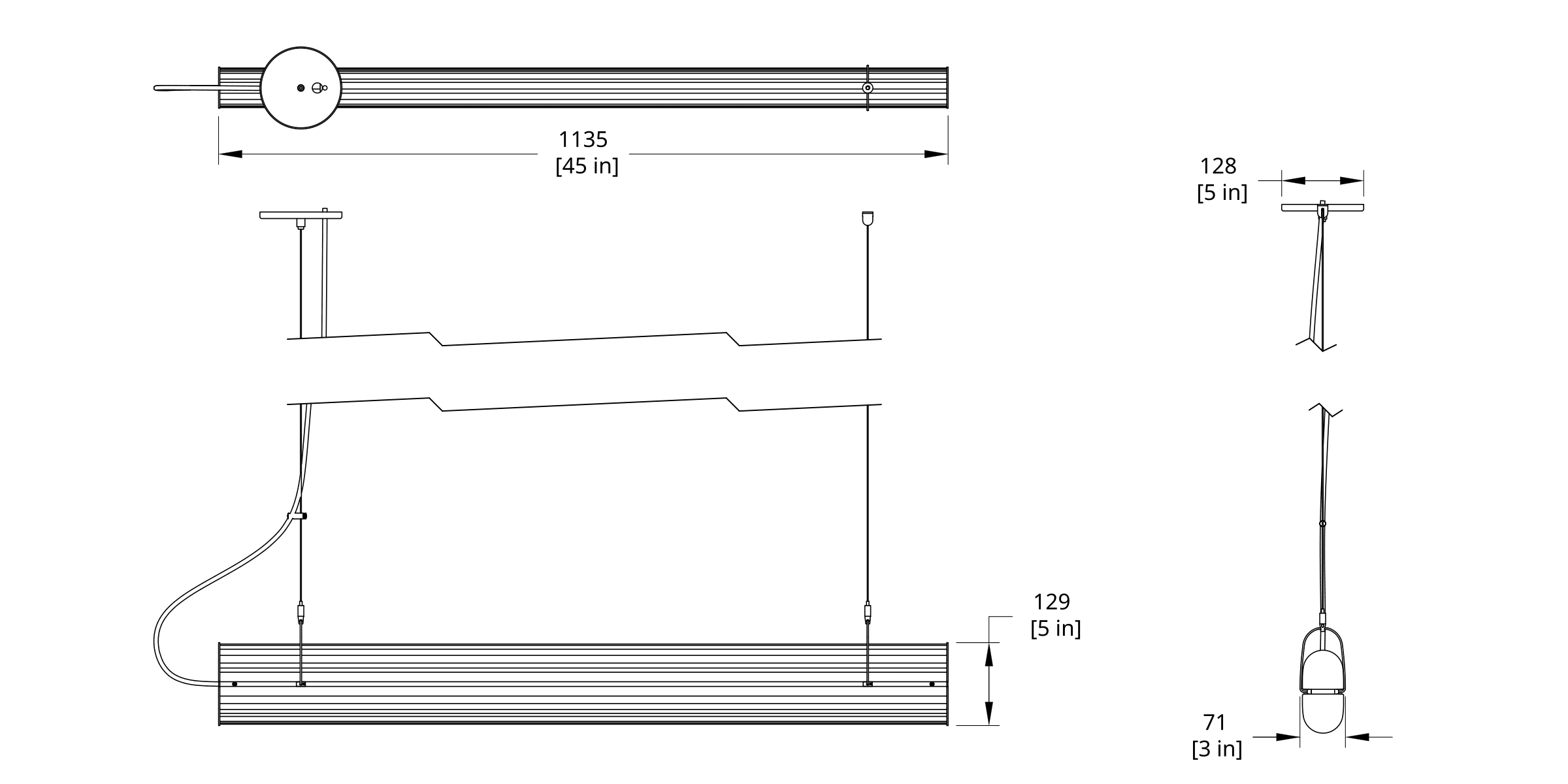 QP-44 Queue Pendant Dimension (Direct Indirect)