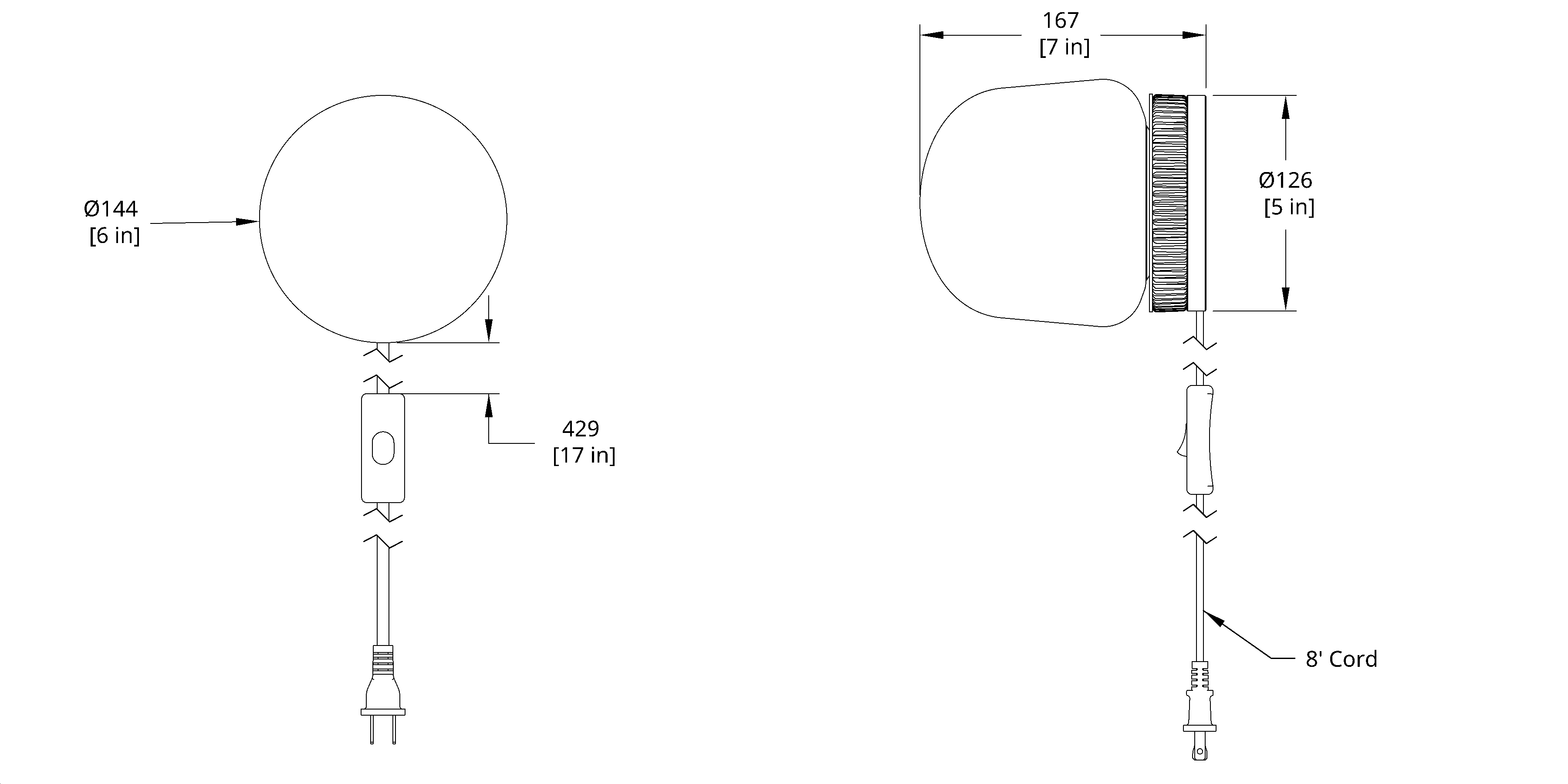 HS-C-0-A Hoist Sconce Small Globe (Cord Bottom w. Toggle Switch)