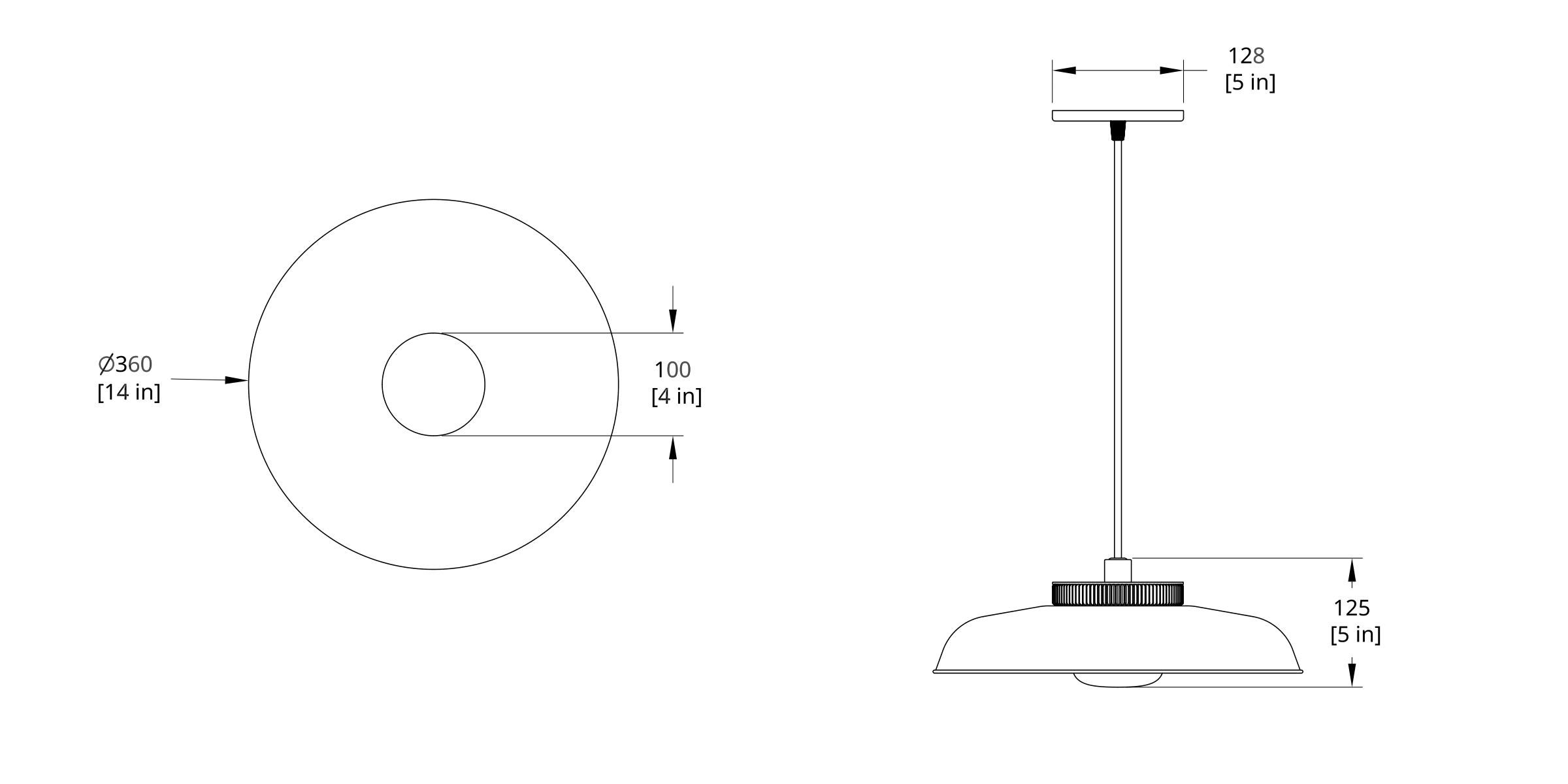HP-14-A Hoist Pendant Small Diffuser Dimension