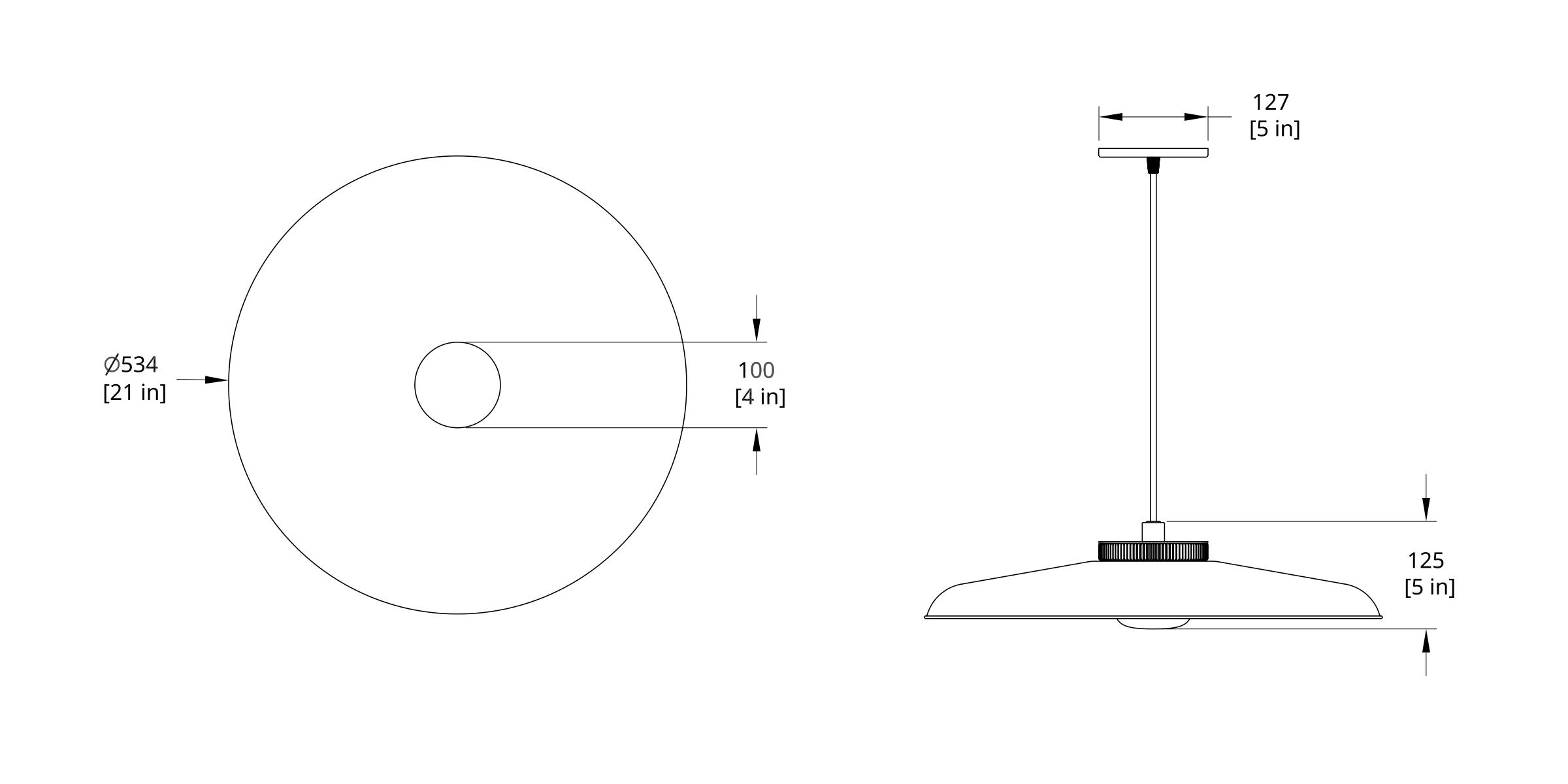 HP-21-A Hoist Pendant Small Diffuser Dimension