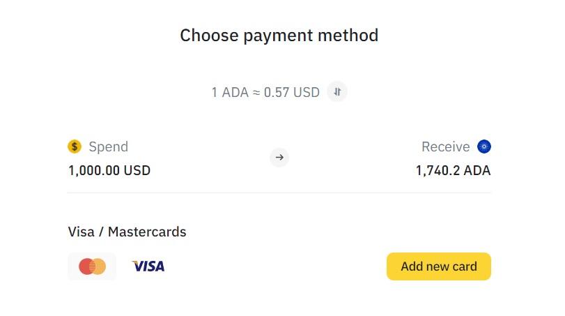 Buying cardano with a credit card on Binance