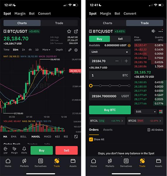Charting and placing orders on ByBit app