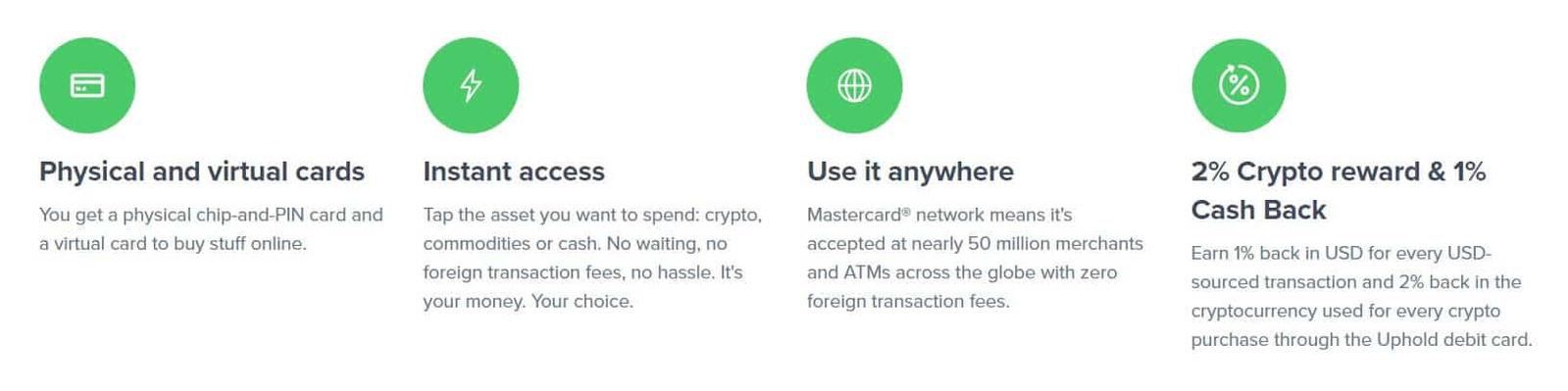 Uphold Debit Card Features