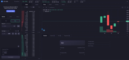 Screenshot of the dXdY trading and charting terminal