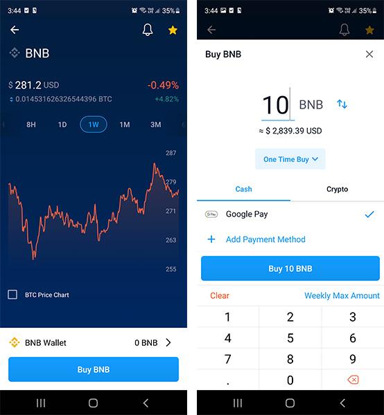 Buying BNB on the Cryptocom app