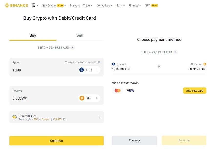 Steps to buy crypto with credit card on Binance Australia