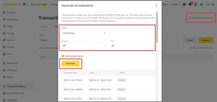 Generate transaction statements on Binance