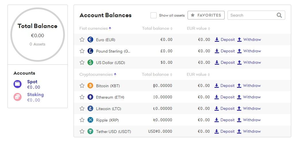 kraken deposits page
