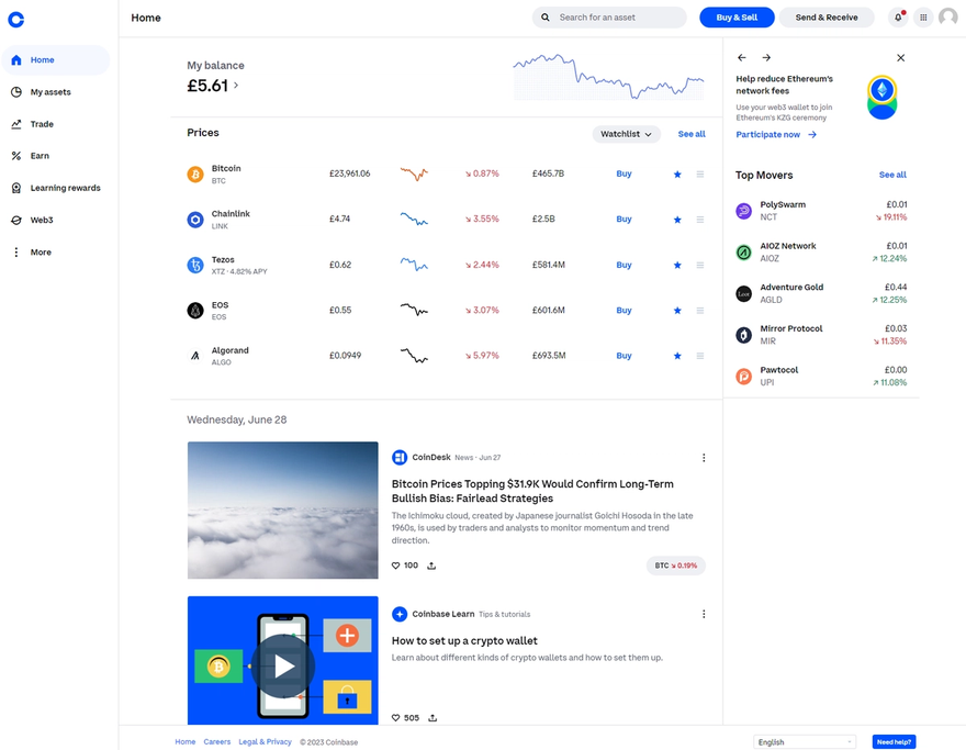 Coinbase Homepage Overview