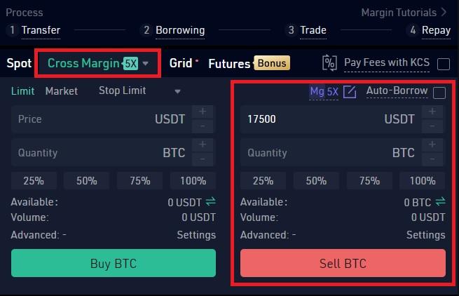 Enter short trade with margin