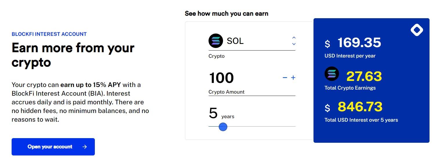 Earning interest on Solana with BlockFi