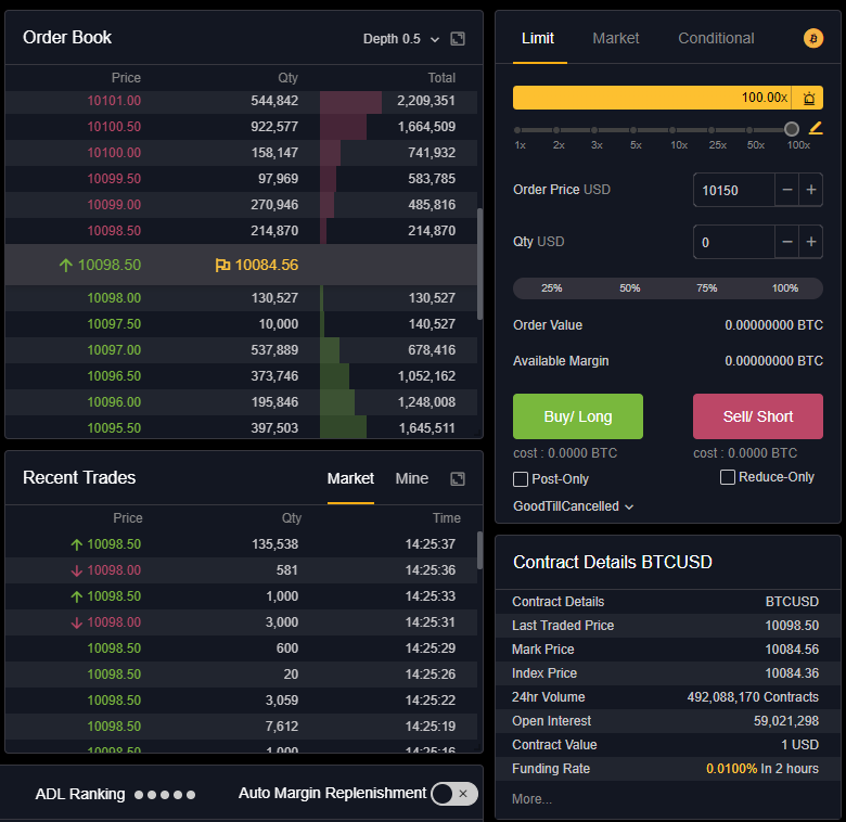 Screenshot of the Bybit order book and recent trades window