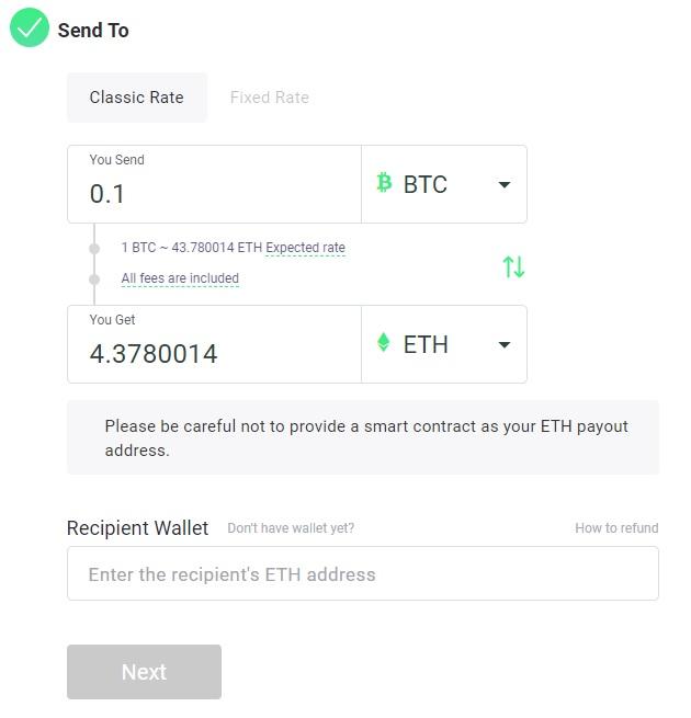 changenow transfer crypto