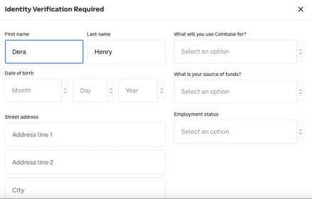 Entering verification information on Coinbase