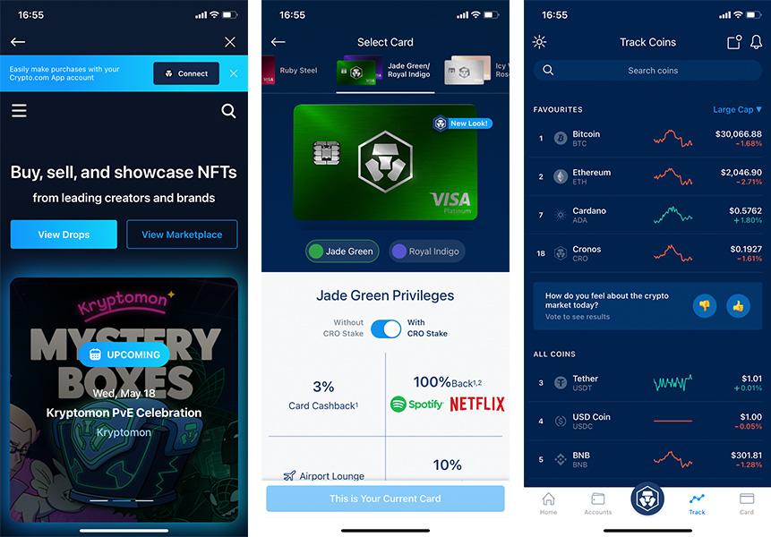 Screenshots of the Crypto.com app products