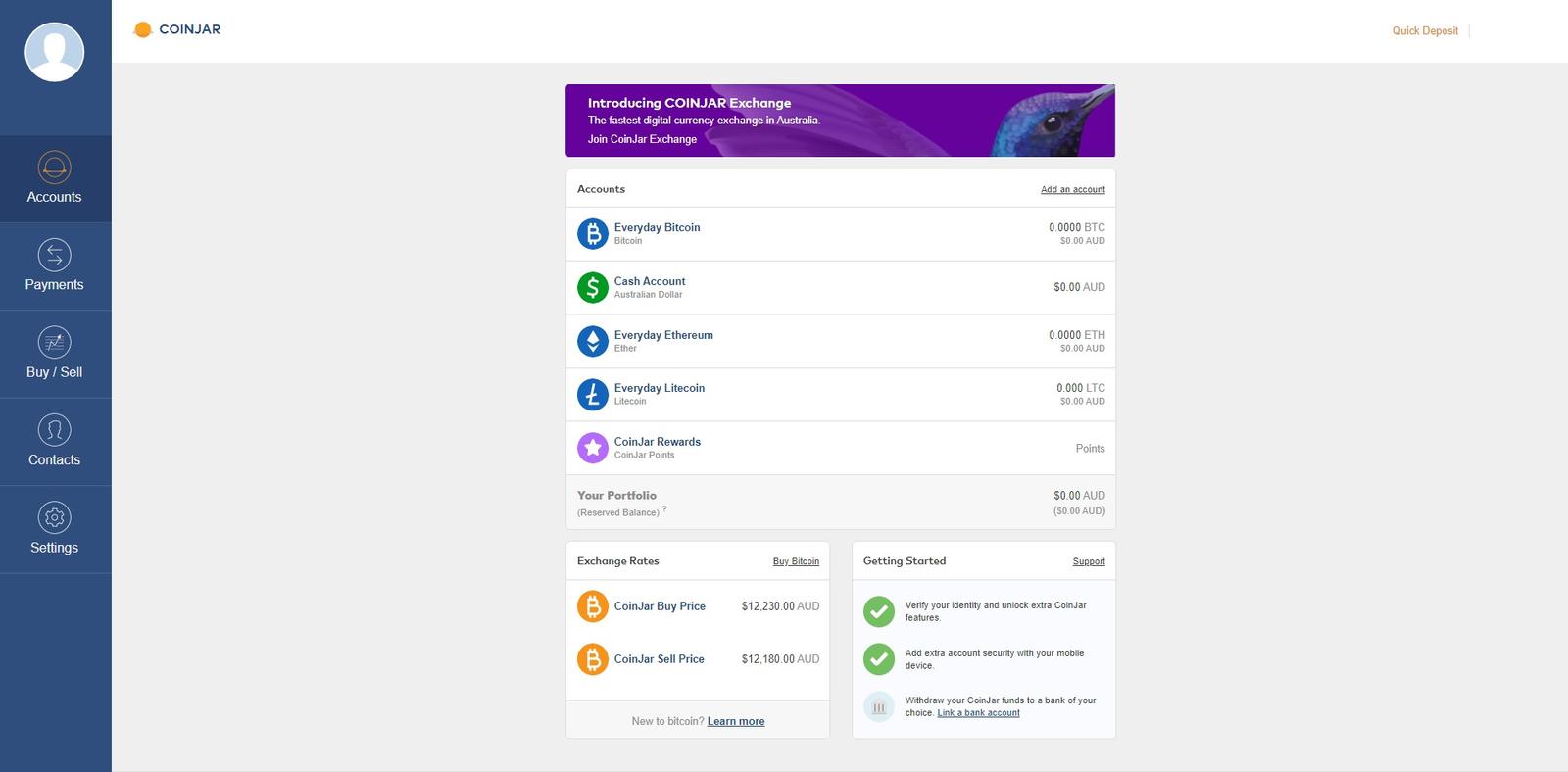 coinjar user interface