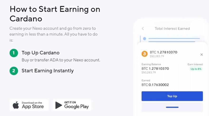 Steps to earn interest on Cardano with Nexo